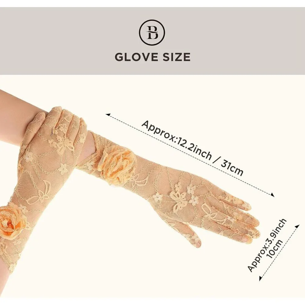 Women's Orange Floral Lace Opera Elegant Evening Party Prom Gloves Accessories